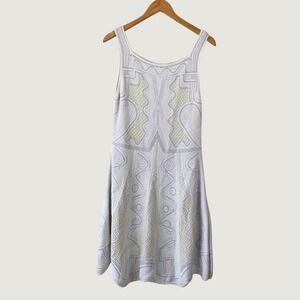 Peter Pilotto Knit Fit and Flare Dress L White Geometric Designer Sleeveless